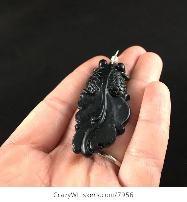 Black Carved Chinese Jade Goldfish Pendant - #ldNSDDTNfUE-5