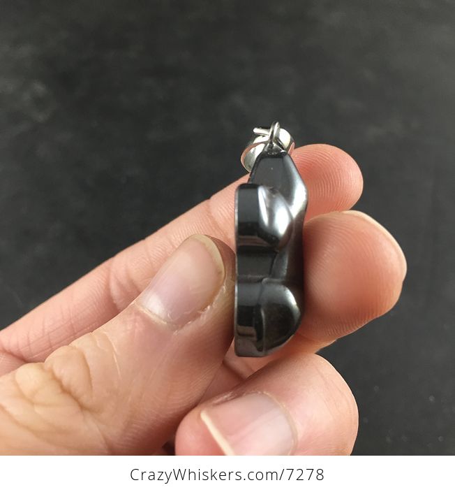 Black Carved Magnetic Hematite Stone Frog Pendant Necklace - #QQqo1mTV8Lk-2
