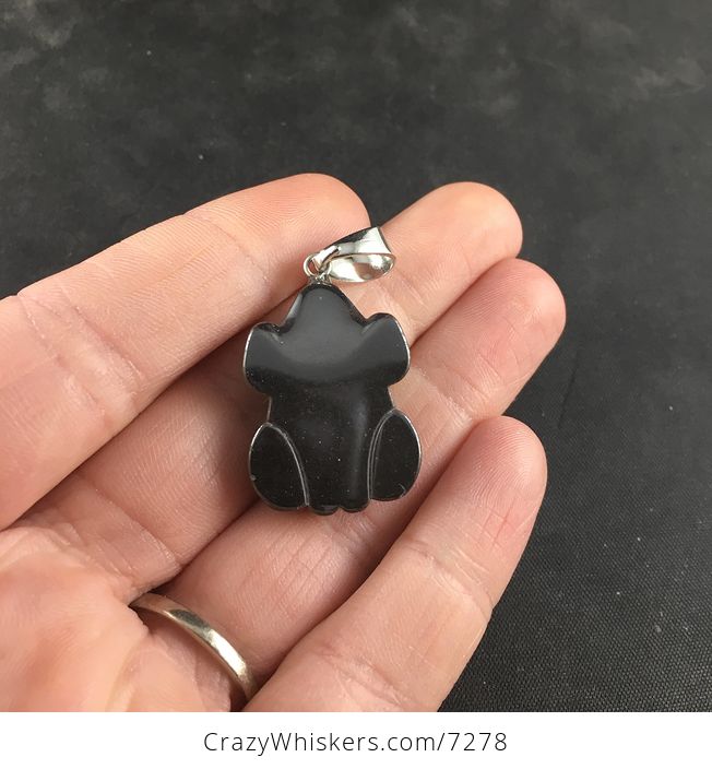Black Carved Magnetic Hematite Stone Frog Pendant Necklace - #QQqo1mTV8Lk-3