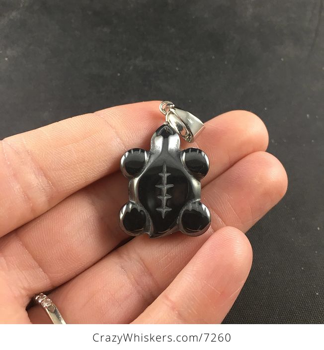 Black Carved Magnetic Hematite Stone Turtle Pendant - #sjfG7czd5vw-3