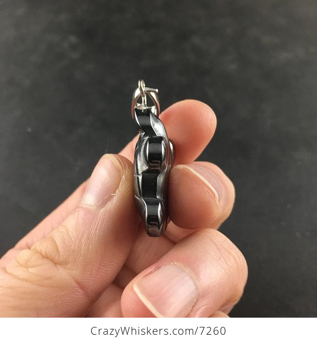 Black Carved Magnetic Hematite Stone Turtle Pendant - #sjfG7czd5vw-2