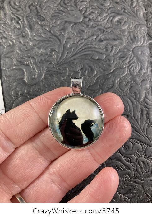 Black Cat Against a Full Moon Halloween Pendant Jewelry Necklace - #Hw5Lvoi42k0-2