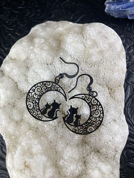 Black Metal Cats and Crescent Moon Earrings #6VYP8qQC4j0