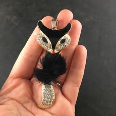 Black Puff and Rhinestone Wiggly Fox Bling Pendant Jewelry #U8AQ78hJCw8