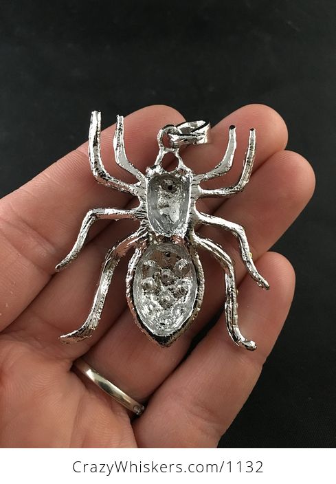 Black Rhinestone and Silver Tone Tarantula Spider Pendant - #mSOqB7X7JhU-2