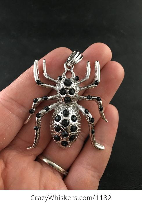Black Rhinestone and Silver Tone Tarantula Spider Pendant - #mSOqB7X7JhU-1