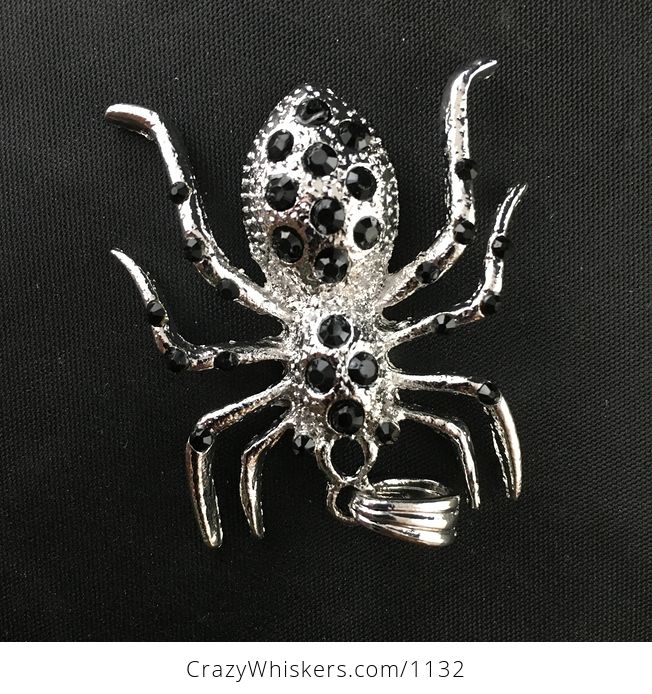 Black Rhinestone and Silver Tone Tarantula Spider Pendant - #mSOqB7X7JhU-3