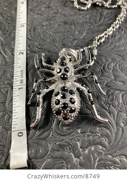 Black Rhinestone and Silver Tone Tarantula Spider Pendant Necklace Jewelry - #QG55GeFj9dc-5