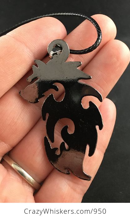 Black Stainless Steel Shiny Tribal Dragon with a Design on the Front - #98WhpP9f550-2