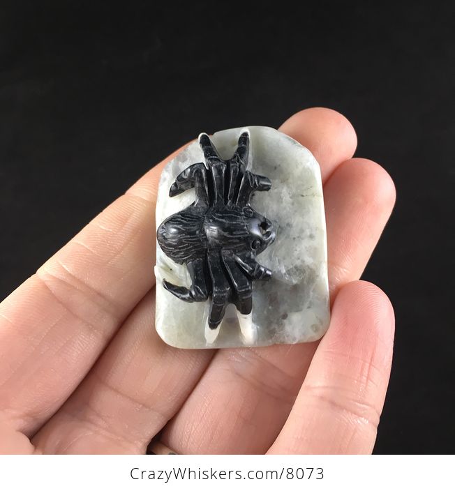 Black Tarantula Spider Amazonite Stone Jewelry Pendant - #uTX3oNGORF8-1