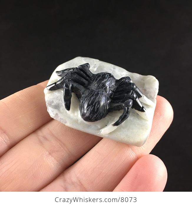 Black Tarantula Spider Amazonite Stone Jewelry Pendant - #uTX3oNGORF8-3
