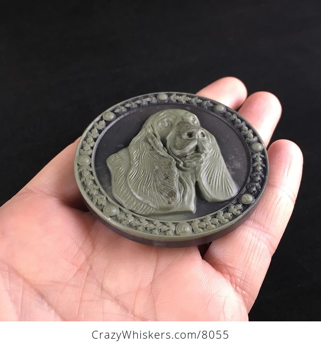 Bloodhound Dog Carved in Natural Ribbon Jasper Stone Pendant Jewelry - #Fei5cxvqGlo-3