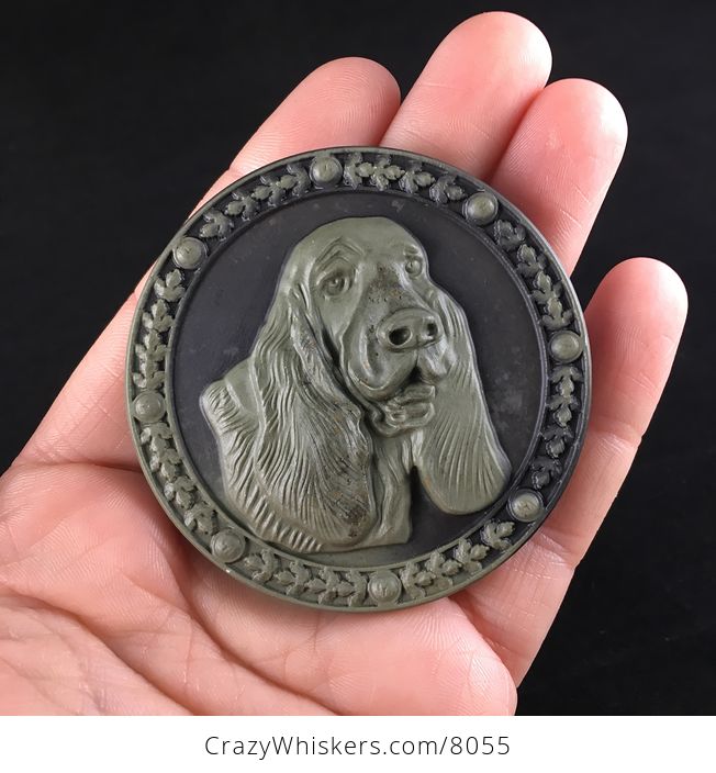 Bloodhound Dog Carved in Natural Ribbon Jasper Stone Pendant Jewelry - #Fei5cxvqGlo-2
