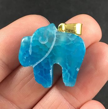 Blue Carved Elephant Shaped Druzy Agate Stone Pendant #lcefb70mDy8