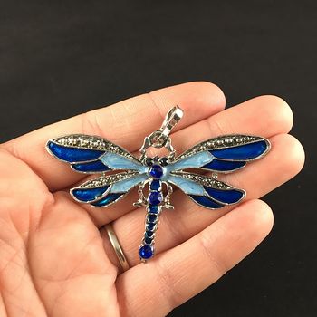 Blue Enamel and Rhinestone Dragonfly Jewelry Pendant #ZVmXGLtHJVI