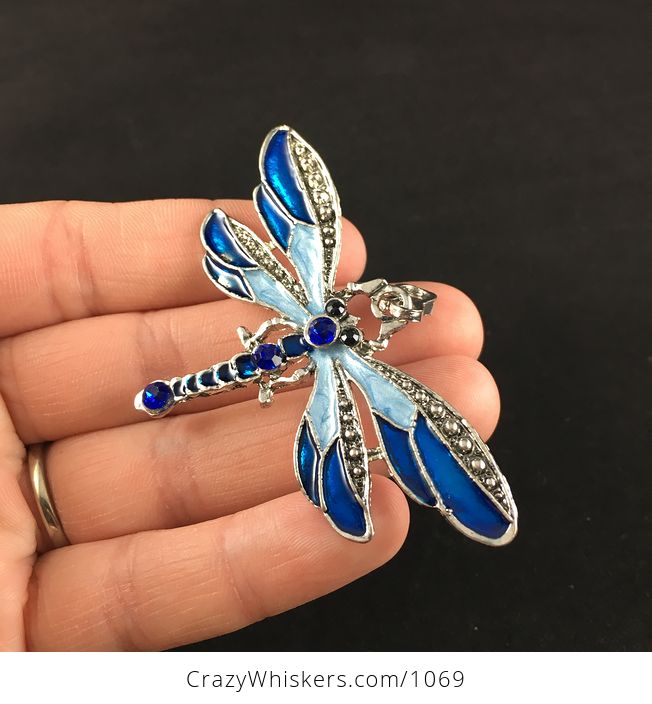 Blue Enamel and Rhinestone Dragonfly Jewelry Pendant - #ZVmXGLtHJVI-2