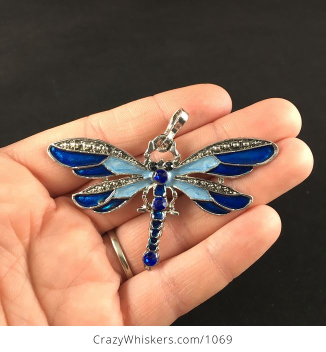 Blue Enamel and Rhinestone Dragonfly Jewelry Pendant - #ZVmXGLtHJVI-1