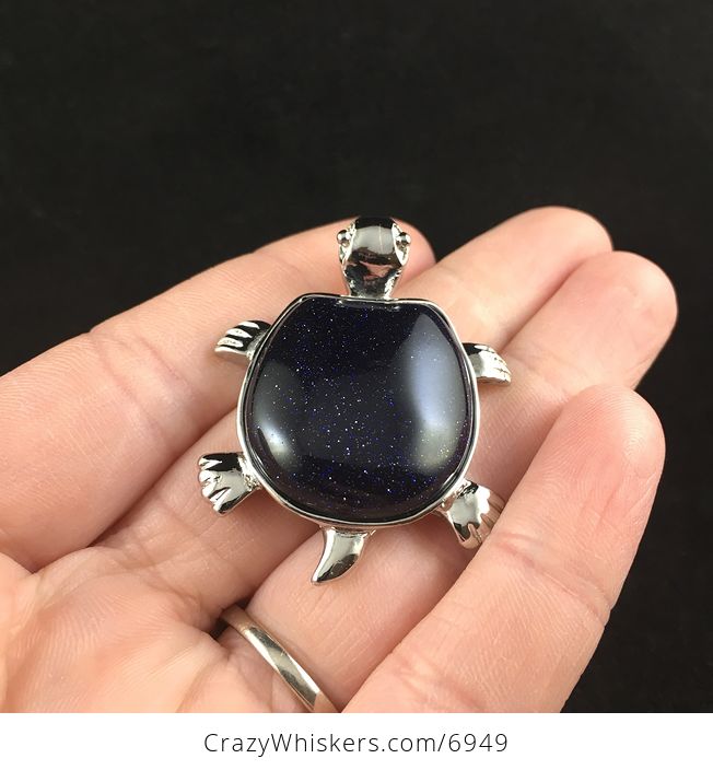 Blue Goldstone Turtle Pendant Jewelry - #DXwvWQrSJm8-2