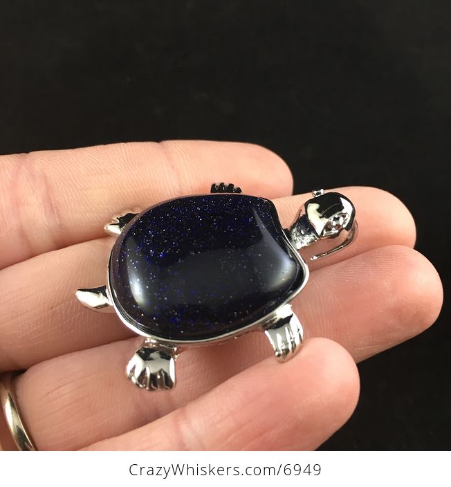 Blue Goldstone Turtle Pendant Jewelry - #DXwvWQrSJm8-3