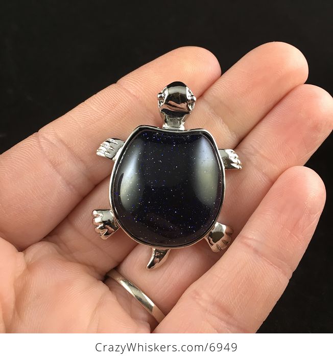 Blue Goldstone Turtle Pendant Jewelry - #DXwvWQrSJm8-1