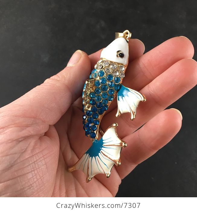 Blue Koi Carp Fish Jewelry Necklace Pendant with Articulated Moving Side Fins - #g8Y2Ag016V8-3