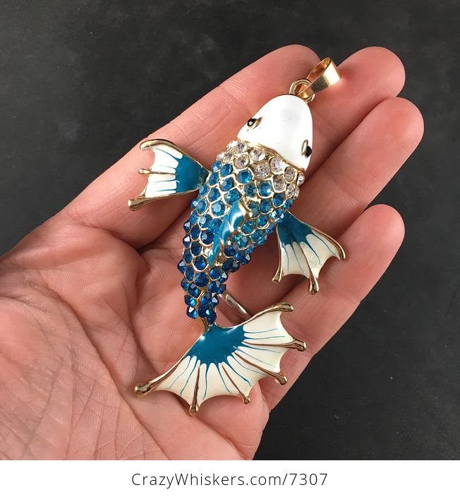 Blue Koi Carp Fish Jewelry Necklace Pendant with Articulated Moving Side Fins - #g8Y2Ag016V8-2