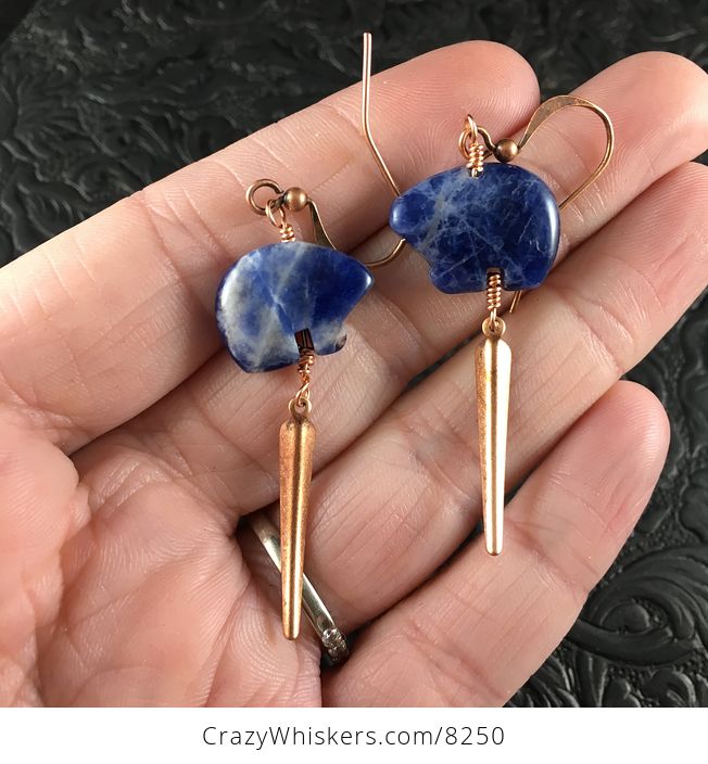Blue Sodalite Bear and Copper Earrings - #i33VfUI5KXE-1