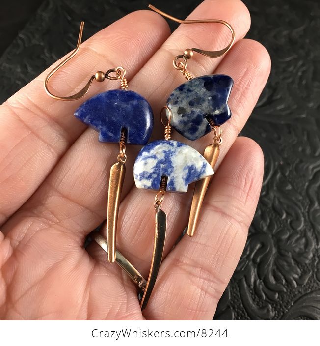 Blue Sodalite Bear and Copper Earrings and Pendant Jewelry Set - #vhWrwu3T28c-1