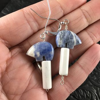 Blue Sodalite Bear and Howlite Earrings with Silver Wire #gZy4x1L4WyE