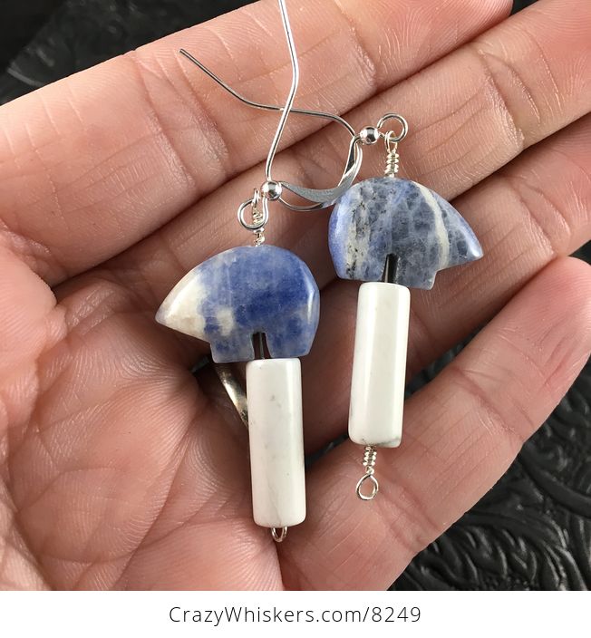 Blue Sodalite Bear and Howlite Earrings with Silver Wire - #gZy4x1L4WyE-1