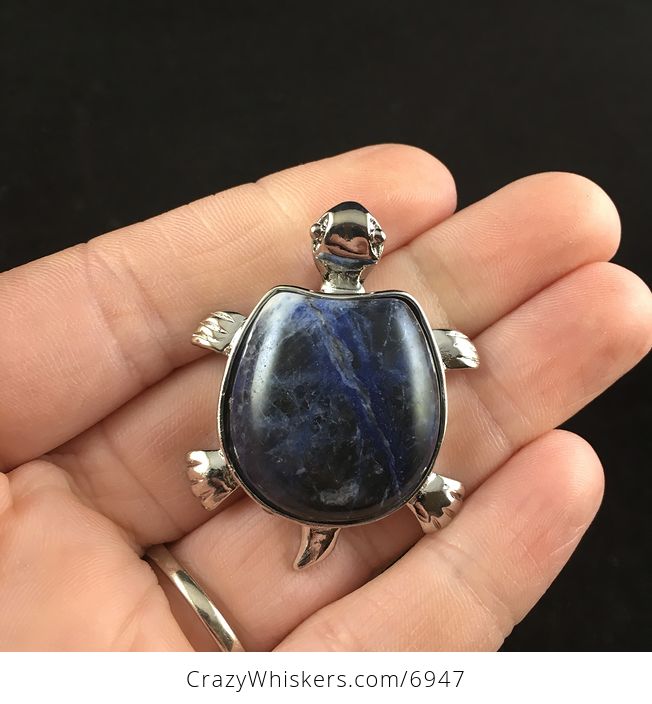 Blue Sodalite Stone Turtle Pendant Jewelry - #9gGo6djAeq4-1