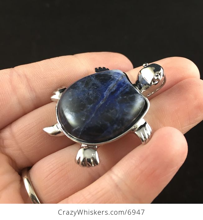 Blue Sodalite Stone Turtle Pendant Jewelry - #9gGo6djAeq4-4