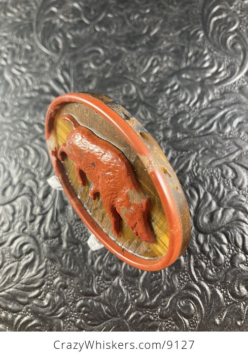 Boar Carved Mini Art Red Jasper and Tigers Eye Stone Pendant Cabochon Jewelry - #LZjvMp4yDGY-4