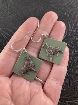 Brown and Green Jasper Stone Bull Taurus Cow Earrings Jewelry #lUgpJETf6uQ
