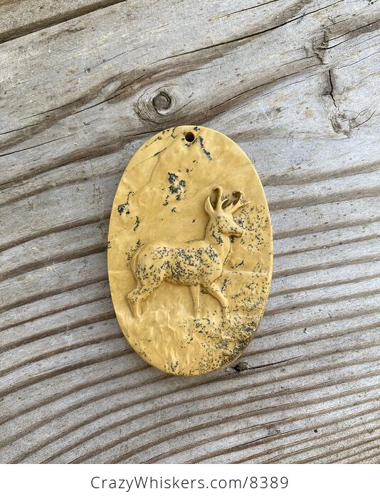 Buck Deer Carved in Jasper Stone Jewelry Pendant - #uKoCVsrLX2s-1