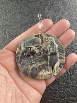 Bull and Bear Carved Jasper Stone Pendant Jewelry Mini Art or Ornament #kcUUs6TVj6s