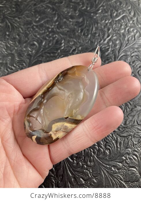 Carved Agate Jumping Dolphin Stone Jewelry Pendant - #rQmFy3UpPxM-2