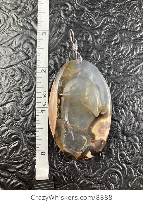 Carved Agate Jumping Dolphin Stone Jewelry Pendant - #rQmFy3UpPxM-5