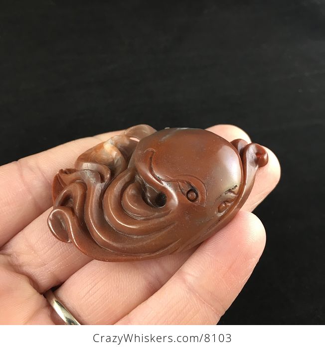Carved Amazonite Jasper Stone Octopus Jewelry Pendant - #20dpgpVK11w-3