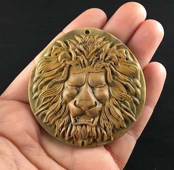 Carved Angry Male Lion Head in Ribbon Jasper Stone Jewelry Pendant #6wGOhWD2iVs