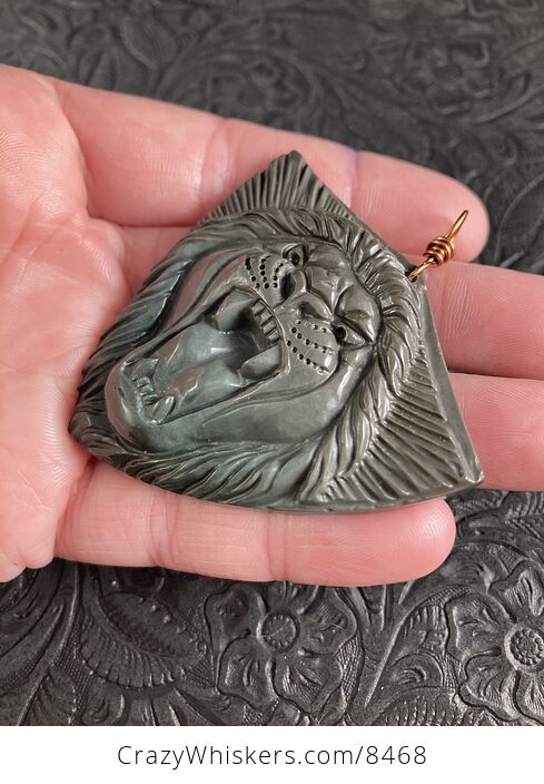 Carved Angry Roaring Lion Face Succor Creek Jasper Stone Pendant Jewelry - #jYp14fOLKW4-4
