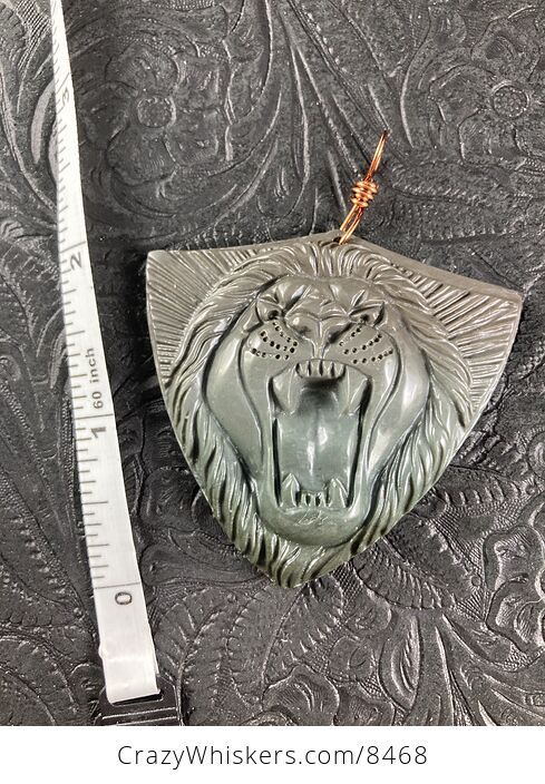 Carved Angry Roaring Lion Face Succor Creek Jasper Stone Pendant Jewelry - #jYp14fOLKW4-2