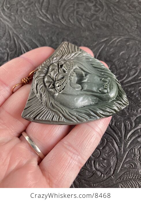 Carved Angry Roaring Lion Face Succor Creek Jasper Stone Pendant Jewelry - #jYp14fOLKW4-5