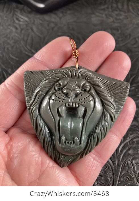 Carved Angry Roaring Lion Face Succor Creek Jasper Stone Pendant Jewelry - #jYp14fOLKW4-3