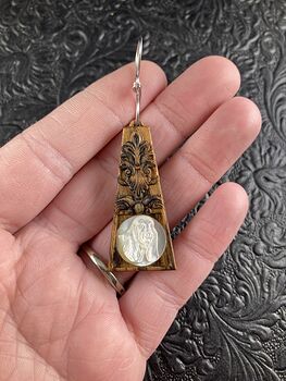 Carved Basset Hound Dog in Mother of Pearl Shell and Wood Jewelry Pendant #Ydxo1tFiAYc
