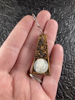 Carved Basset Hound Dog in Mother of Pearl Shell and Wood Jewelry Pendant #pezIRgk4WyU