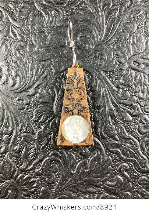 Carved Basset Hound Dog in Mother of Pearl Shell and Wood Jewelry Pendant - #Ydxo1tFiAYc-3