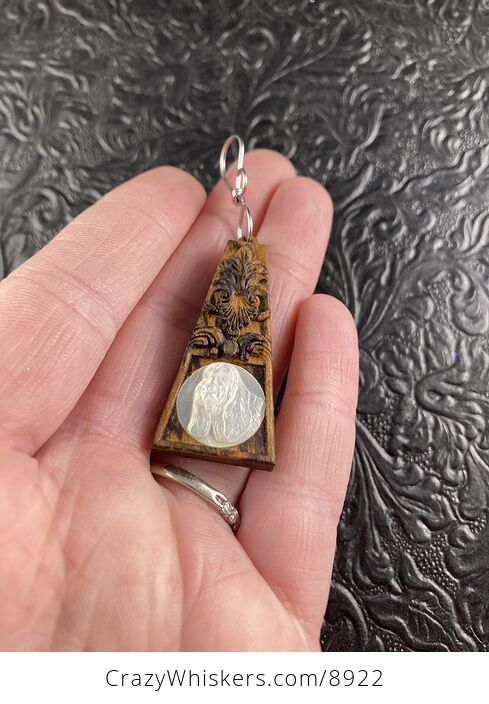 Carved Basset Hound Dog in Mother of Pearl Shell and Wood Jewelry Pendant - #pezIRgk4WyU-3