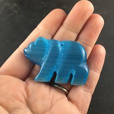 Carved Blue Walking Bear Synthetic Cats Eye Stone Pendant Jewelry #1bORgY70KHQ