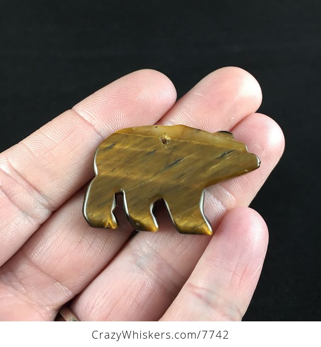 Carved Brown Tiger Eye Stone Walking Bear Pendant - #vhnLtEfwJcI-4